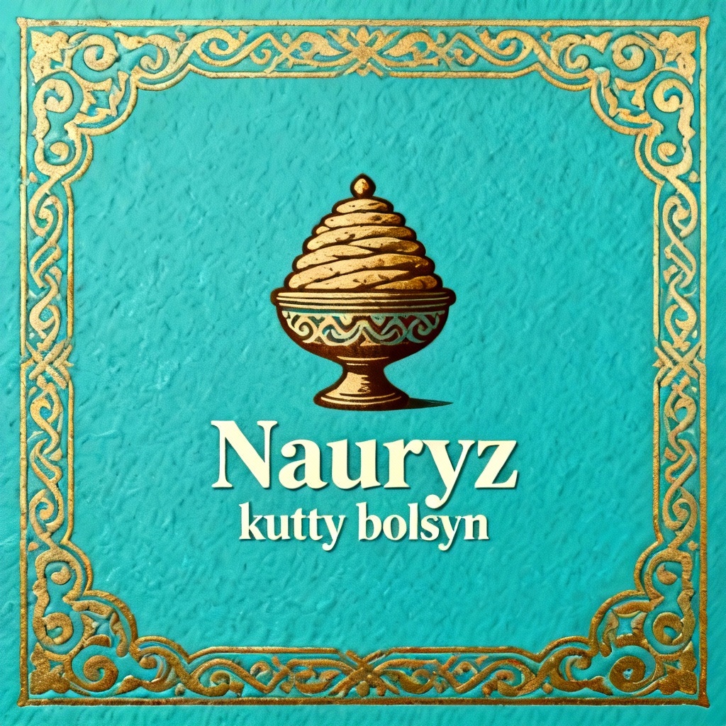 AI minimalist Nauryz greeting card with gold ornaments