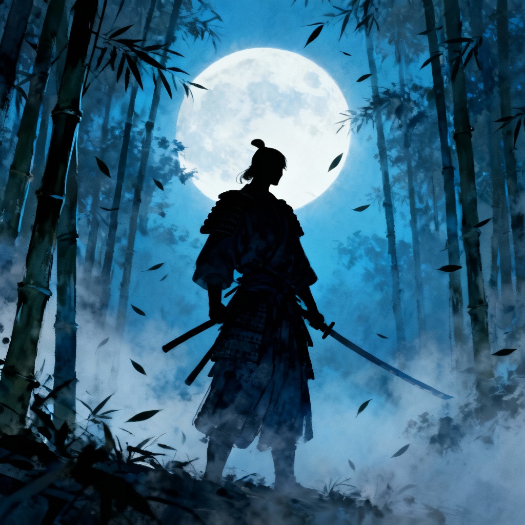 AI Samurai Moon Anime Wallpaper 1440p