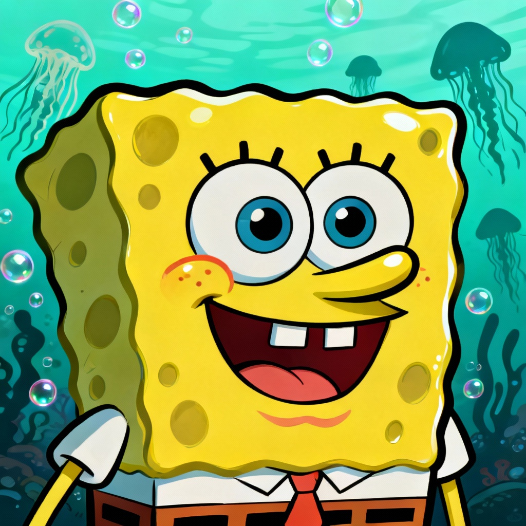 AI SpongeBob-style cartoon portrait with bubbly undersea vibes