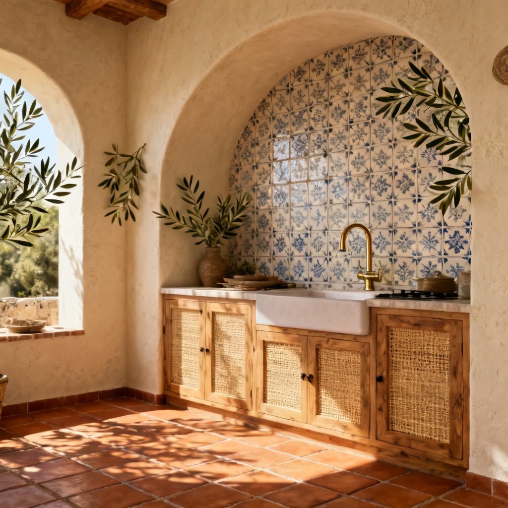 AI Mediterranean kitchen with terracotta tiles