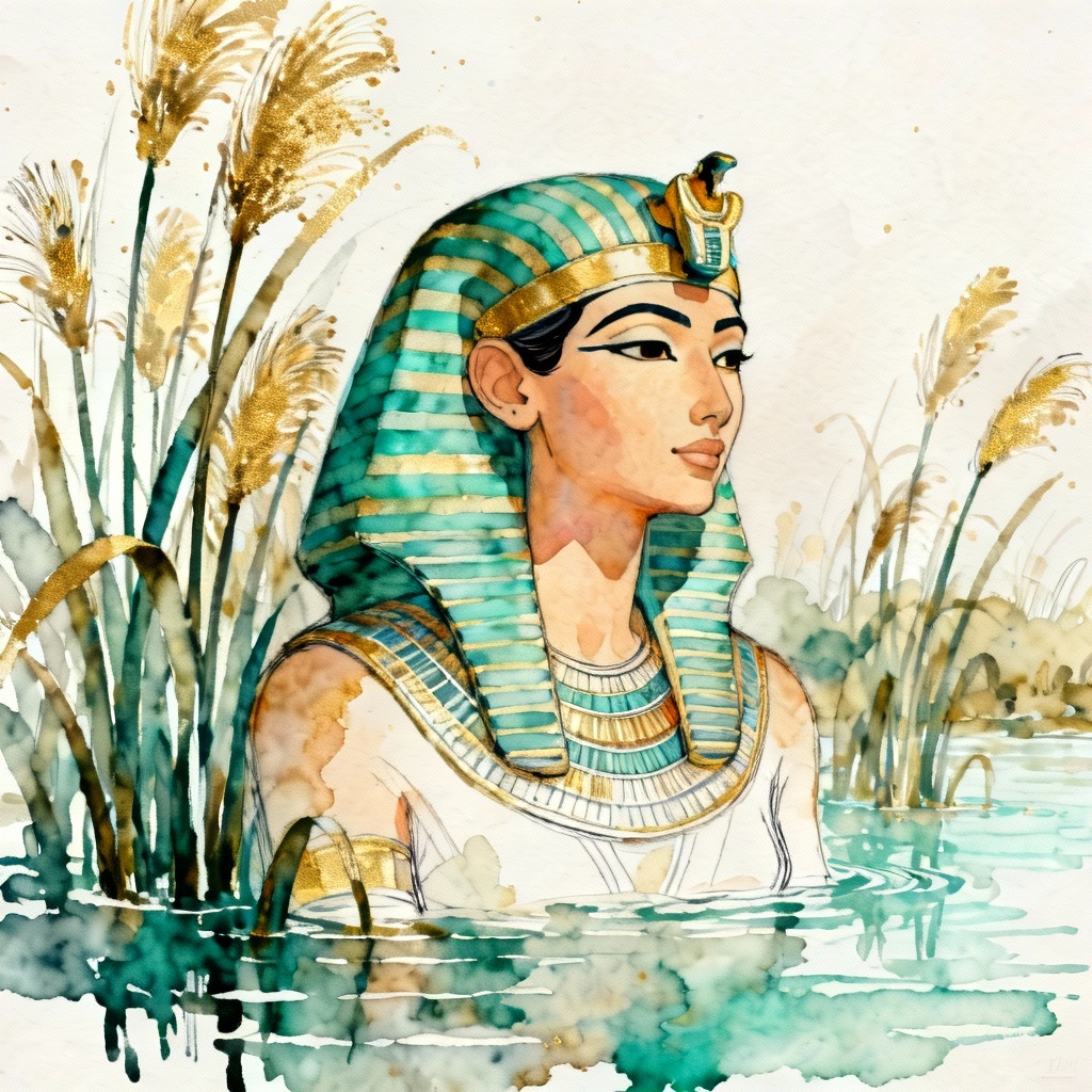 AI Egyptian Queen watercolor painting