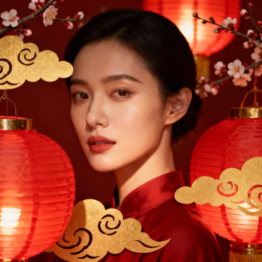 AI Lunar New Year LinkedIn profile picture with lanterns