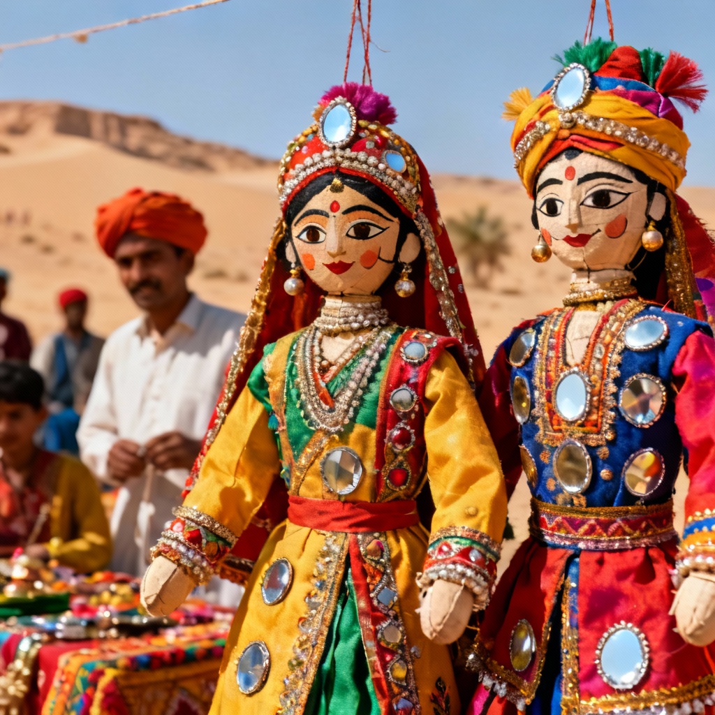 AI kathputli traditional folk puppets in vivid attire