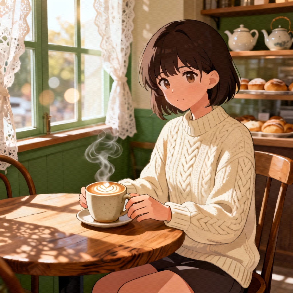 Cozy cafe wafu with latte art
