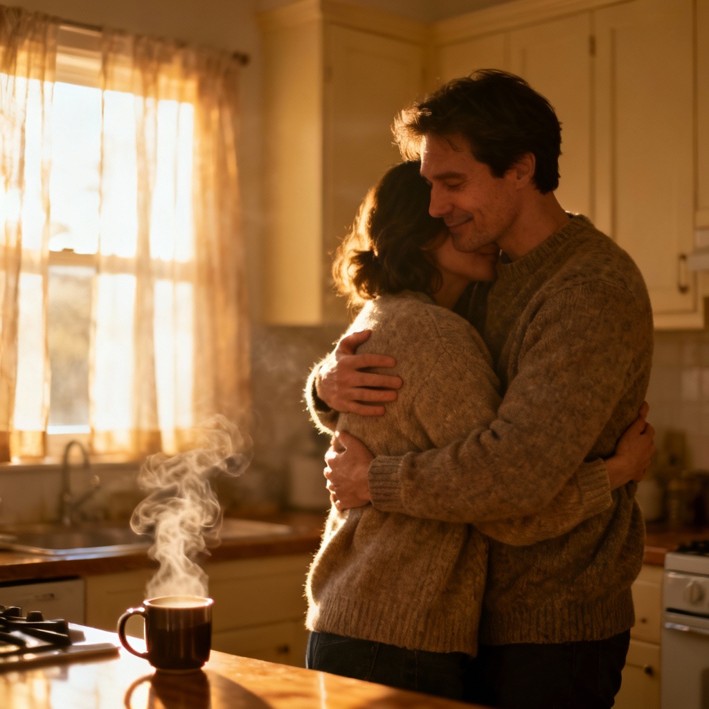 AI cozy kitchen morning embrace