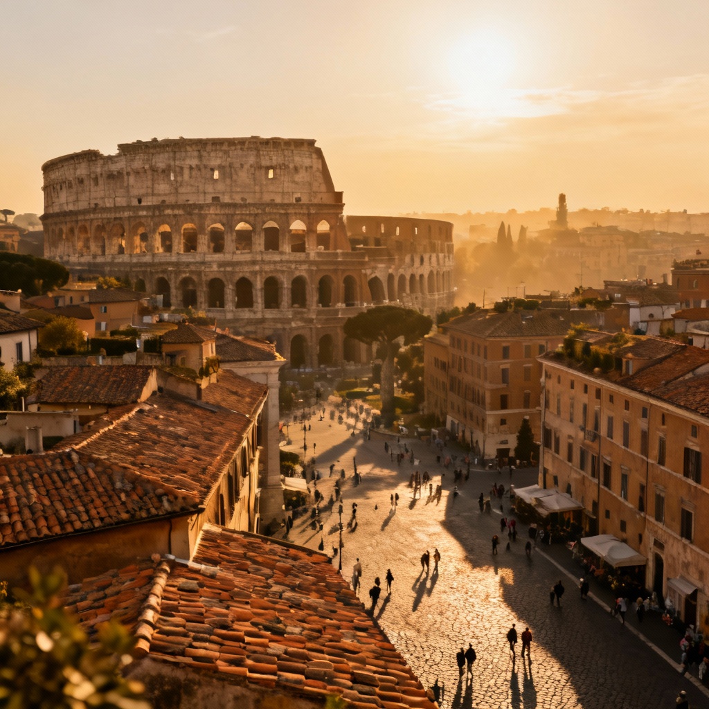 AI sightseeing image of Rome skyline at sunset