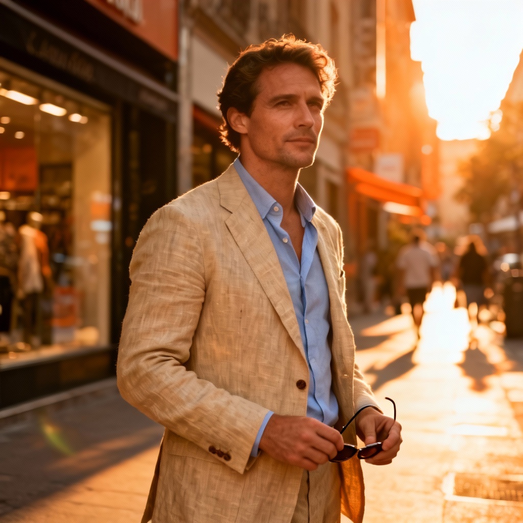 AI beige linen summer business suit