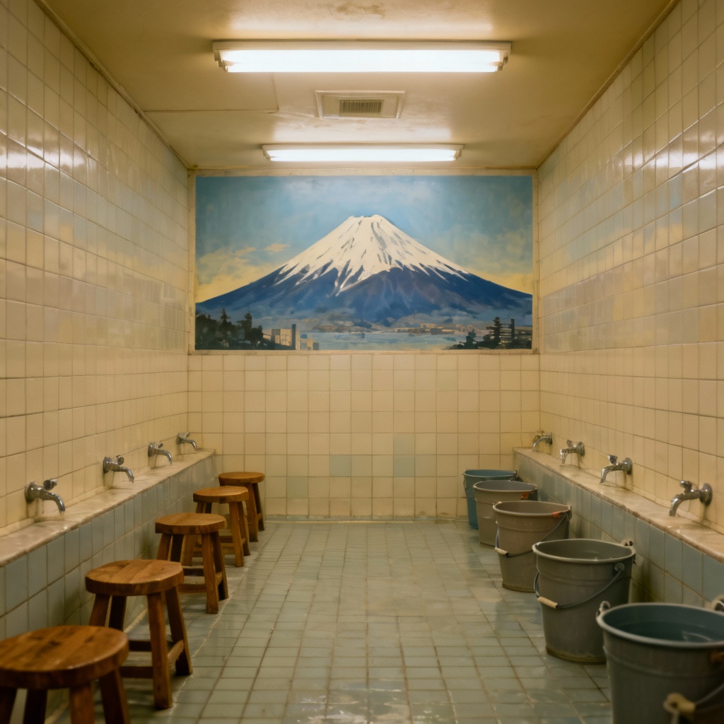 AI Retro City Sento Bathhouse Interior