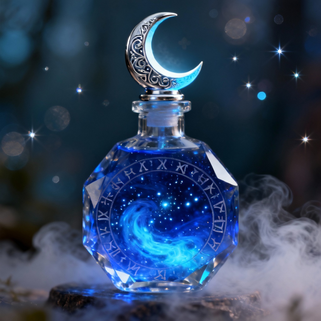 AI fantasy potion bottle glowing under moonlight