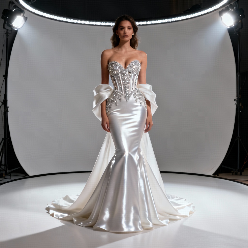 AI mermaid wedding dress with beaded corset