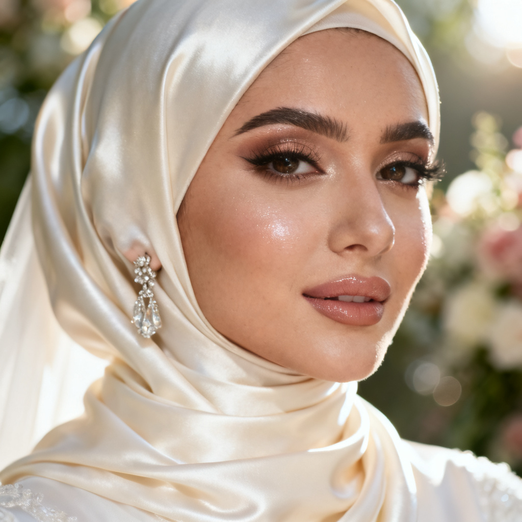 AI hijab bridal look with radiant makeup