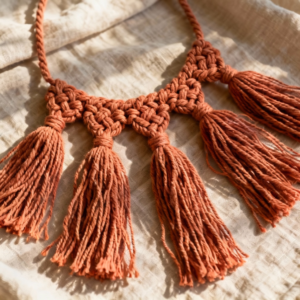 Boho macrame tassels in cotton and terracotta