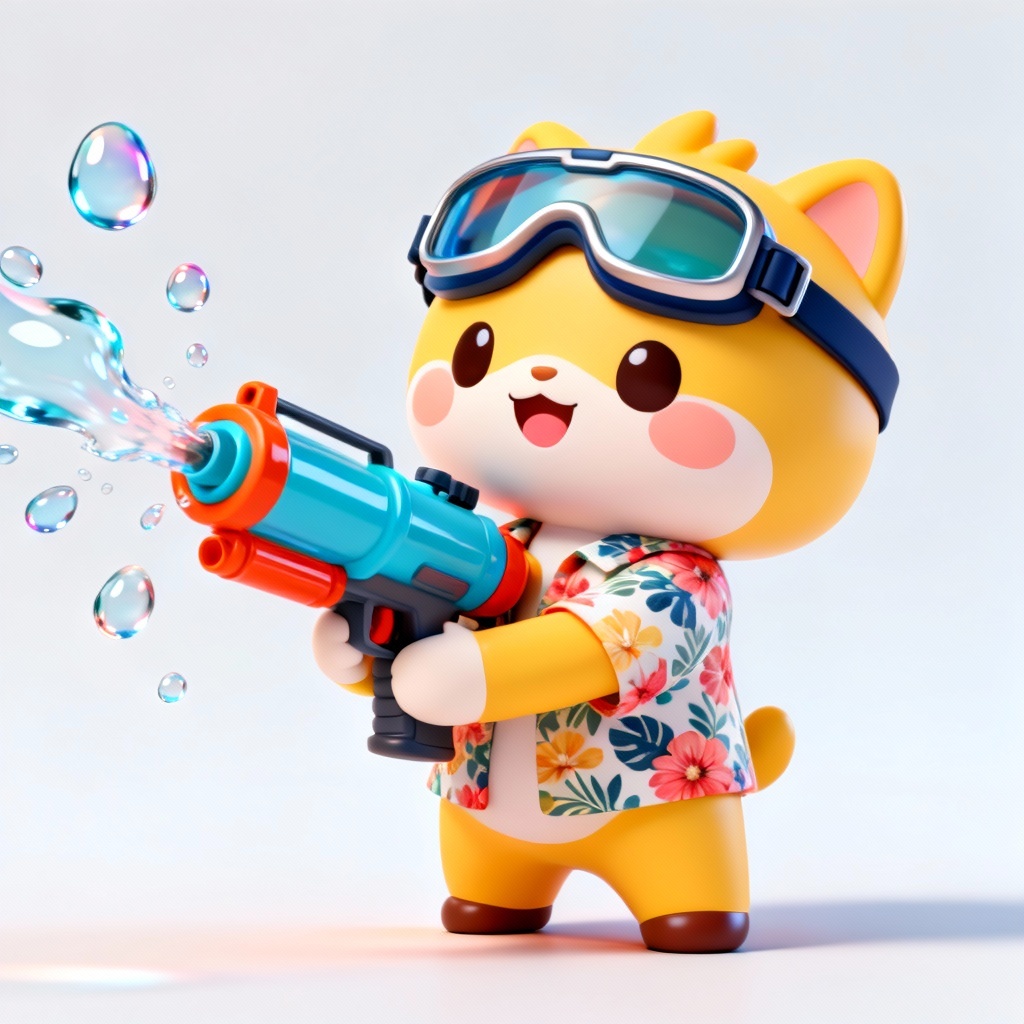 AI 3D Songkran mascot with water cannon