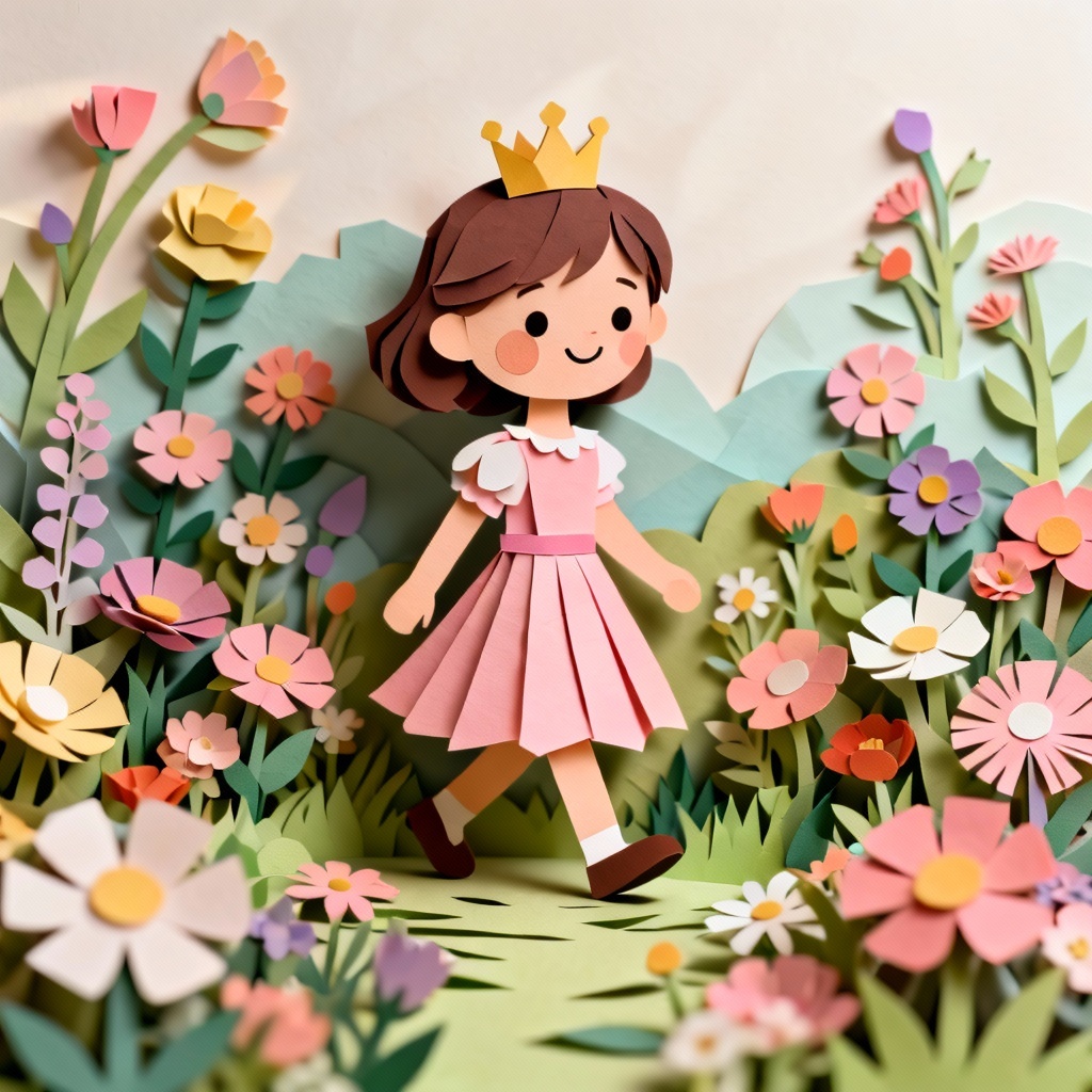 AI paper cut little princess in a garden