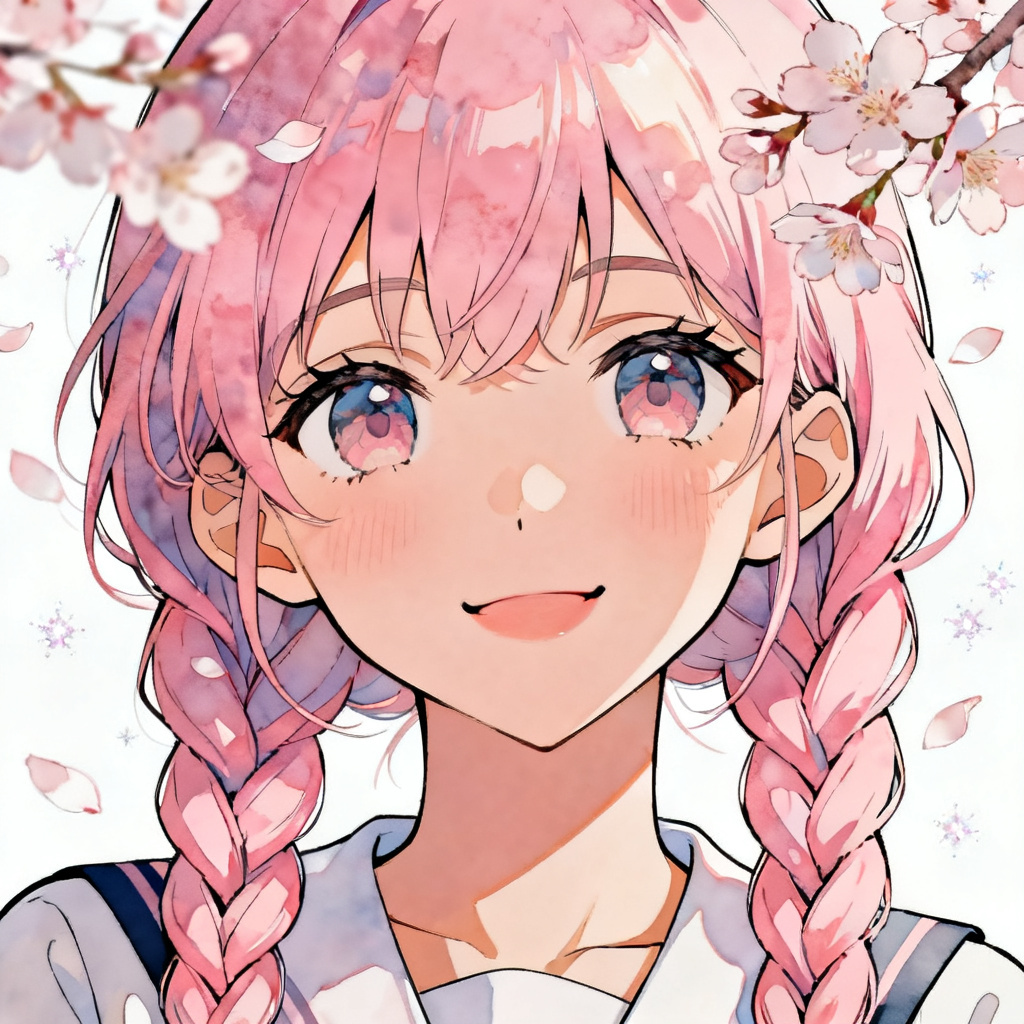 AI kawaii bishoujo portrait with cherry blossoms