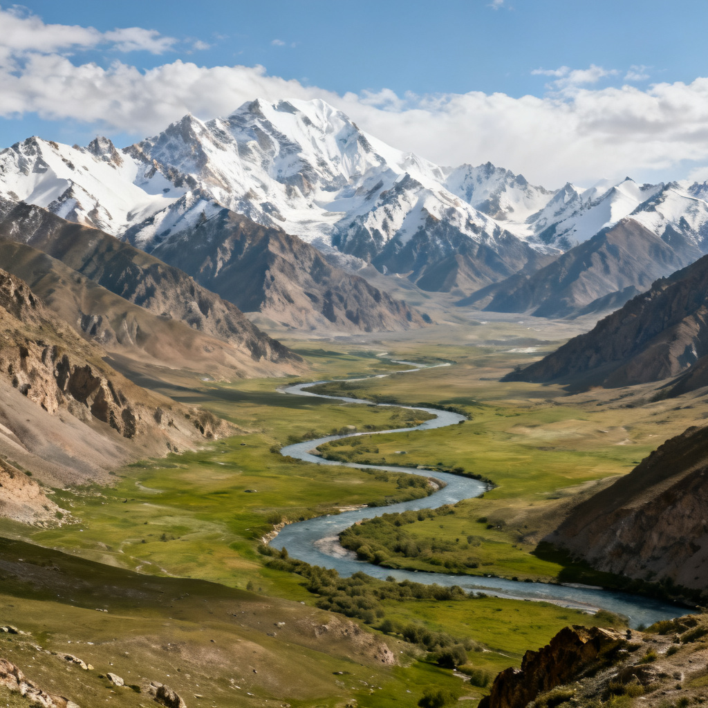 AI Tajik Pamir mountain landscape with river