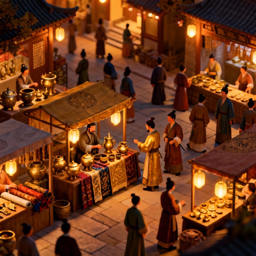 AI Qin dynasty night market illustration
