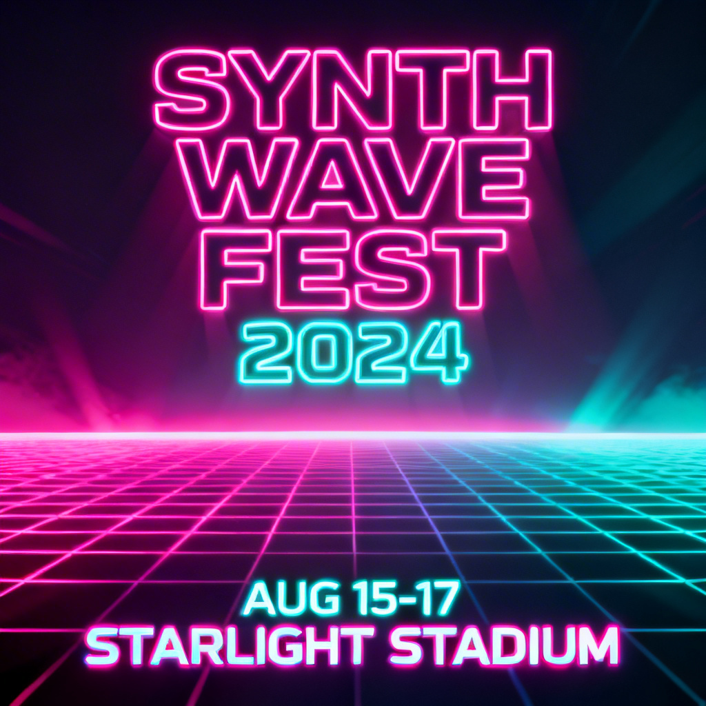 AI neon concert poster with synthwave glow