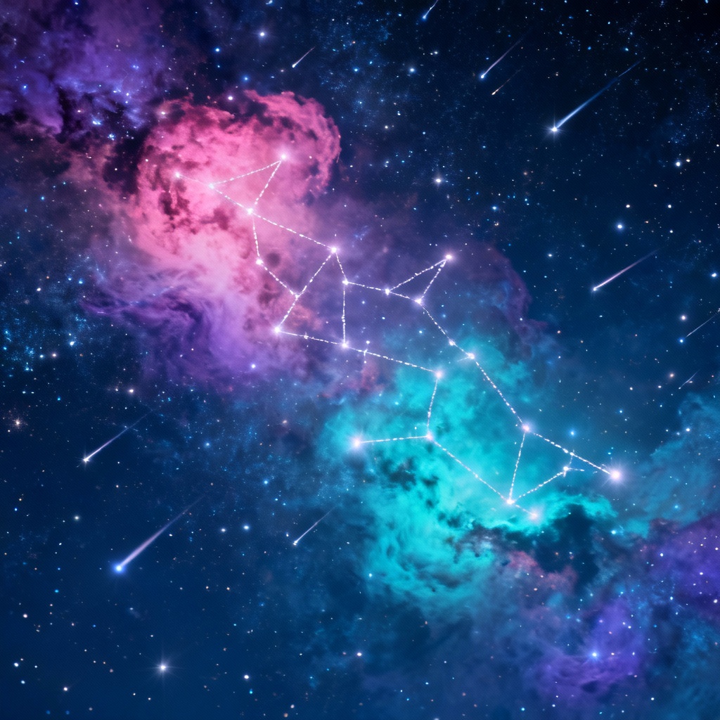 AI generated luminous starfield with constellations