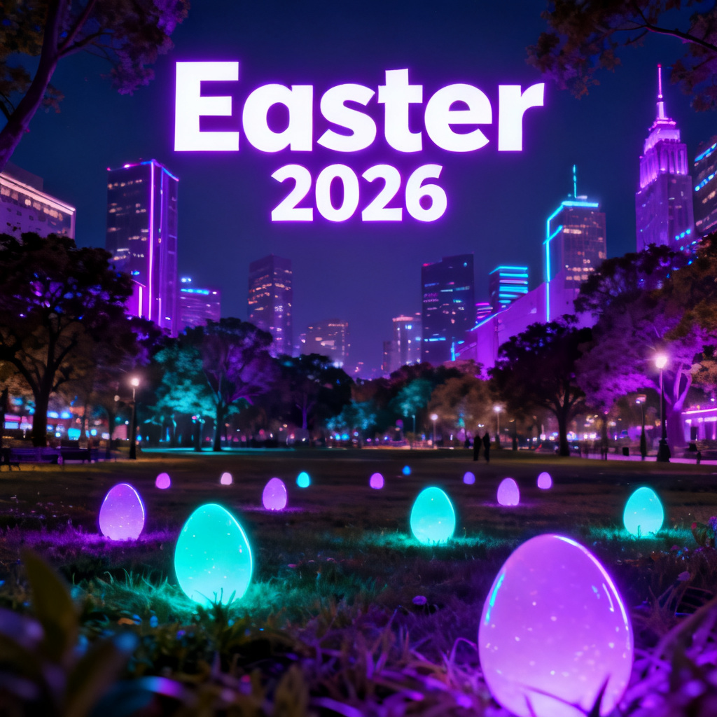 Neon night Easter egg hunt poster 2026