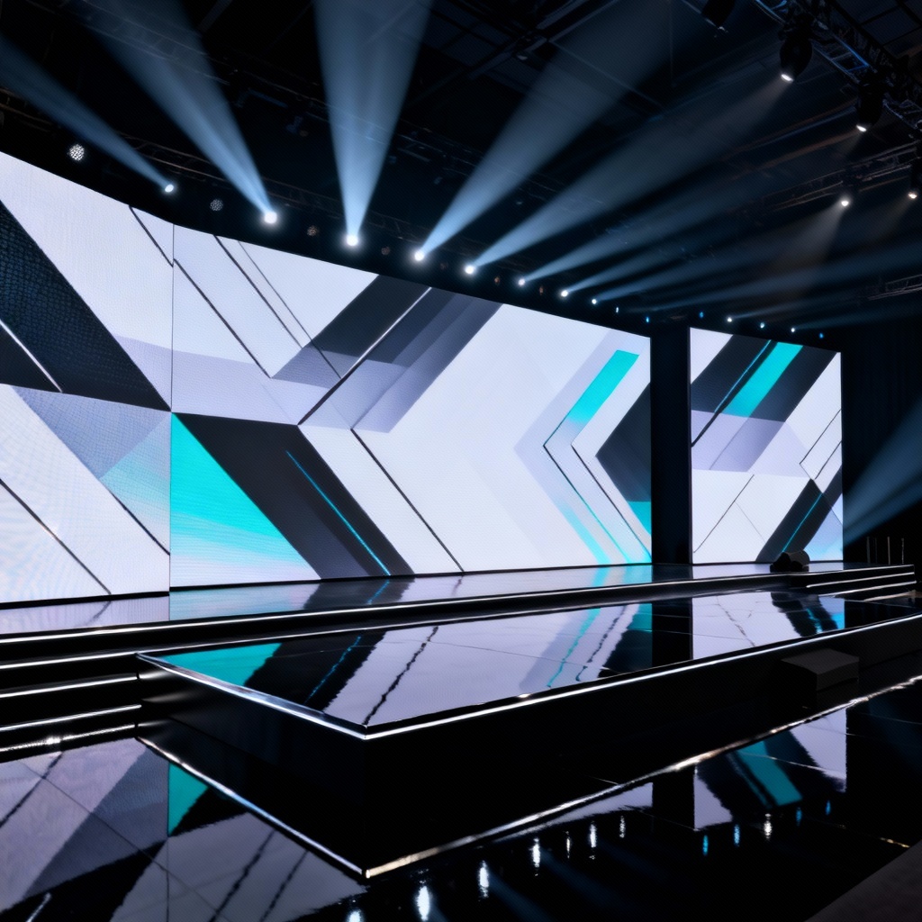 AI luxury corporate event stage backdrop with LED panels