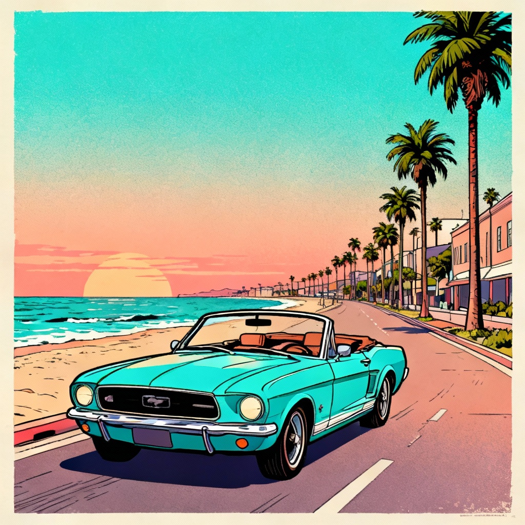 AI GTA cartoon filter coastal drive poster