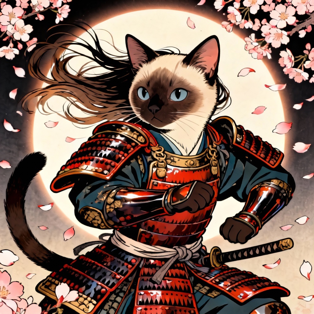 AI Siamese cat samurai character
