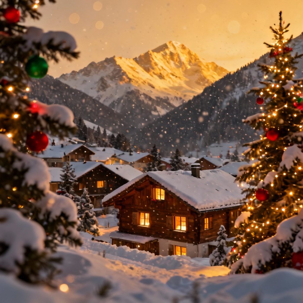 AI Christmas wallpaper of a cozy snowy village for 4K phone