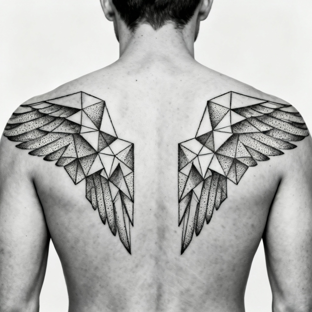 AI Geometric Wings Back Tattoo