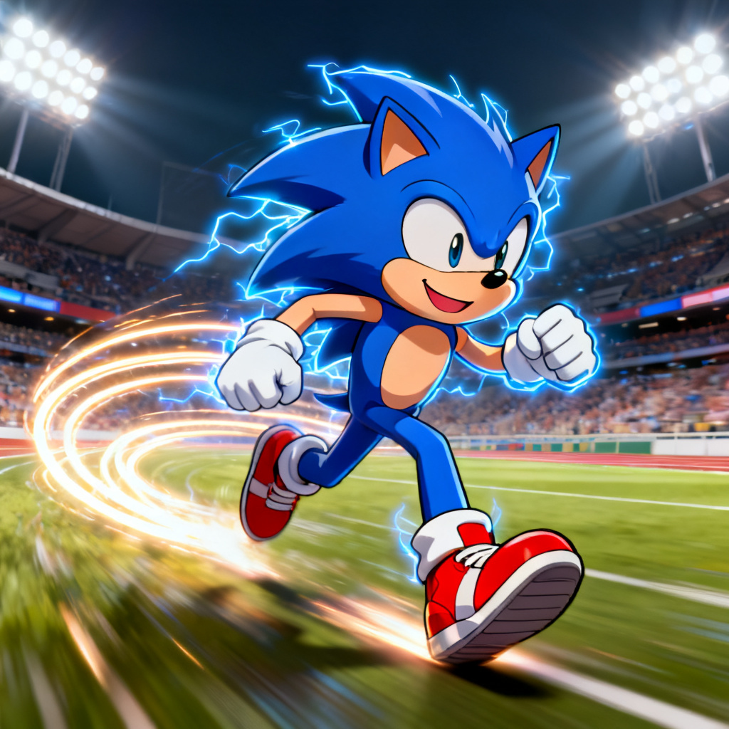 AI Sonic OC blue hedgehog hero with speed trails