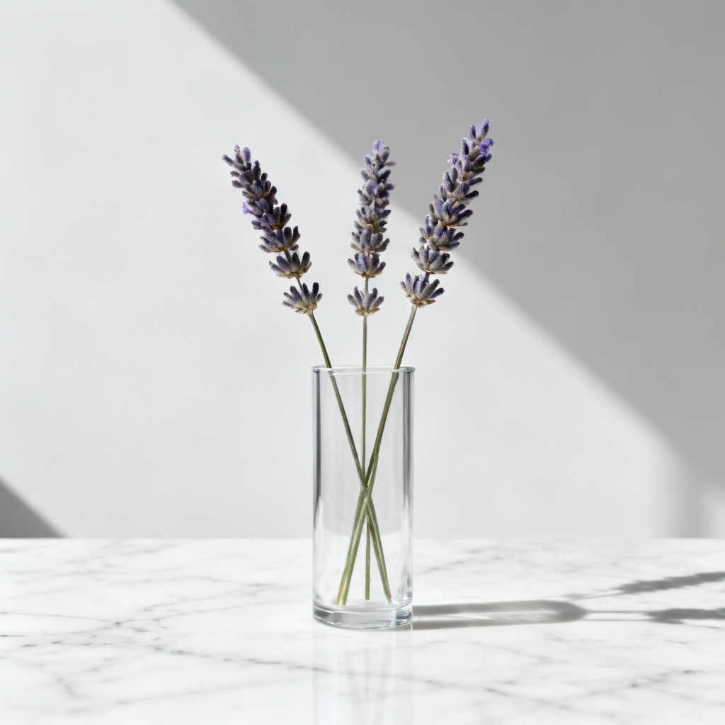 AI Minimalist Lavender Stems In Glass Vase