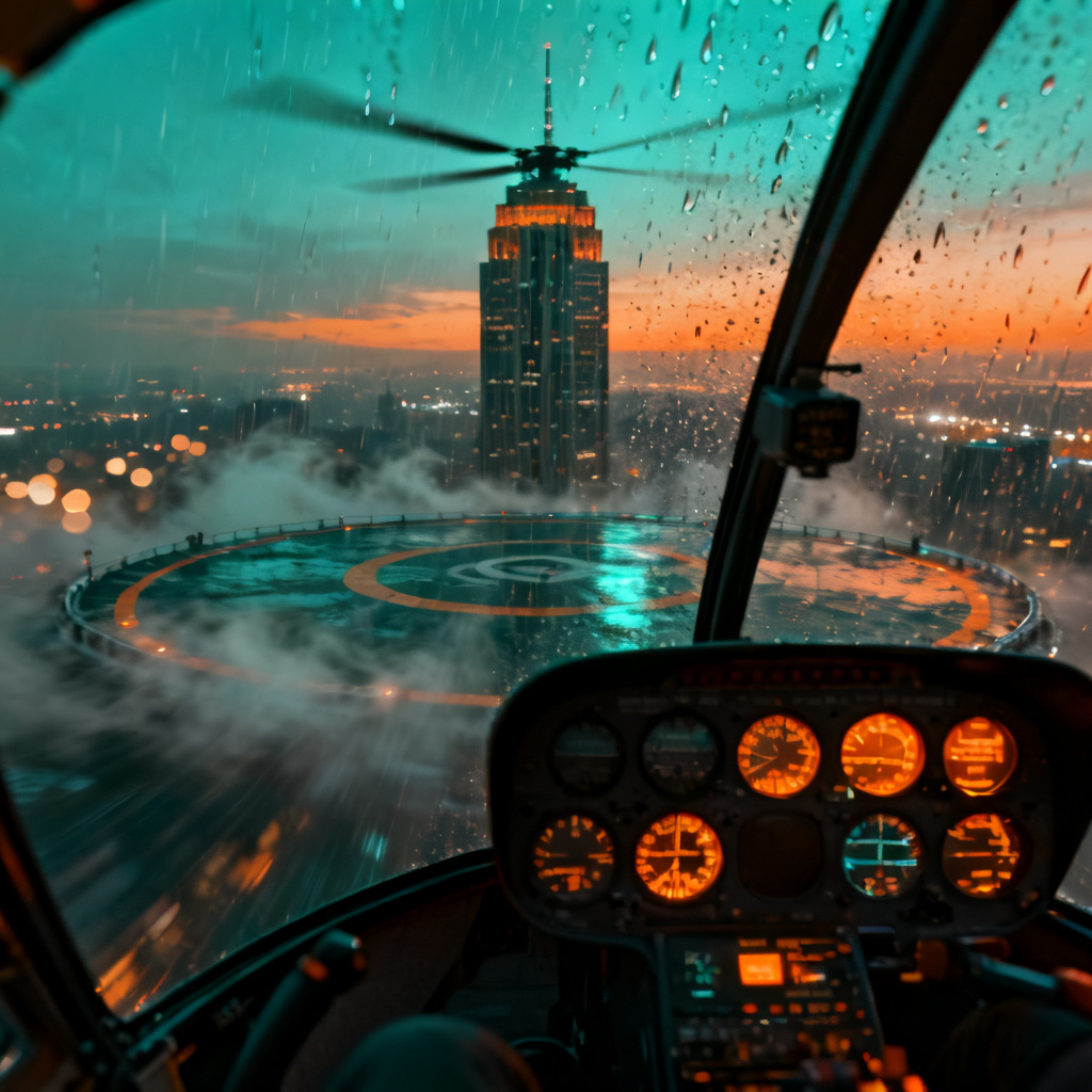 AI helicopter pilot landing on a rooftop helipad