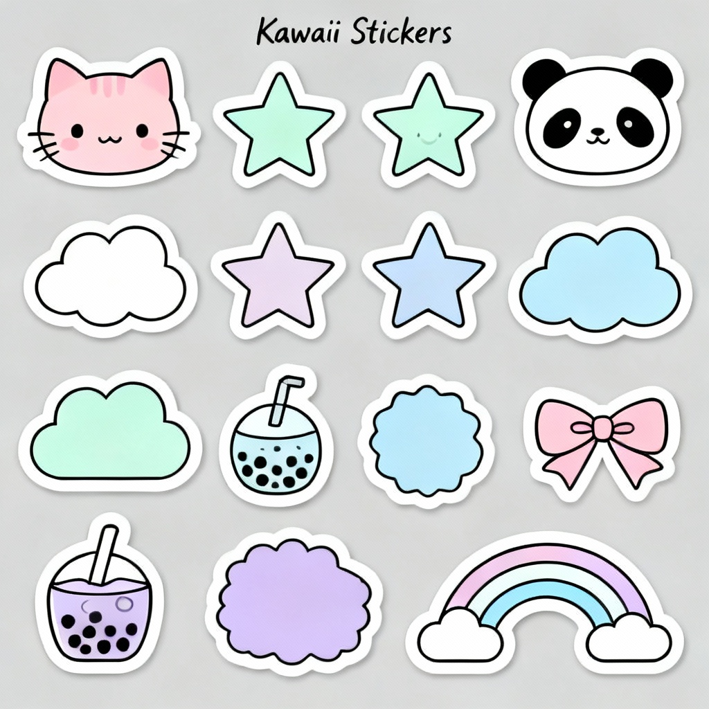Cute sticker sheet of chibi icons