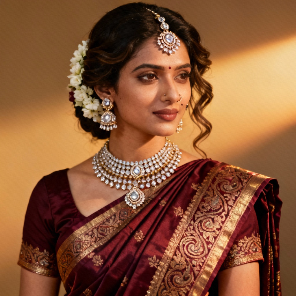 AI Indian saree generator sample showing a Banarasi bridal look
