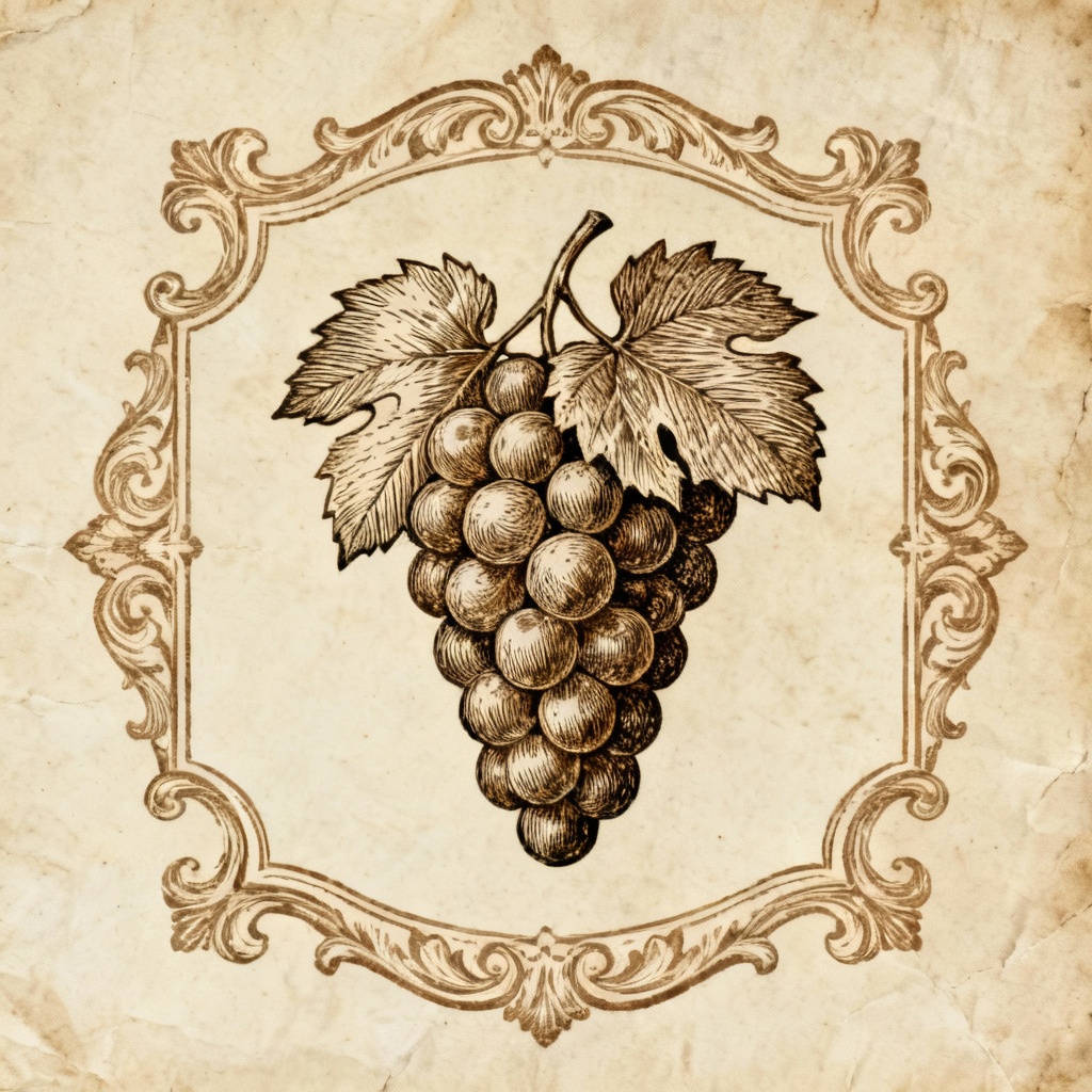 Vintage engraved grapes for wine label design
