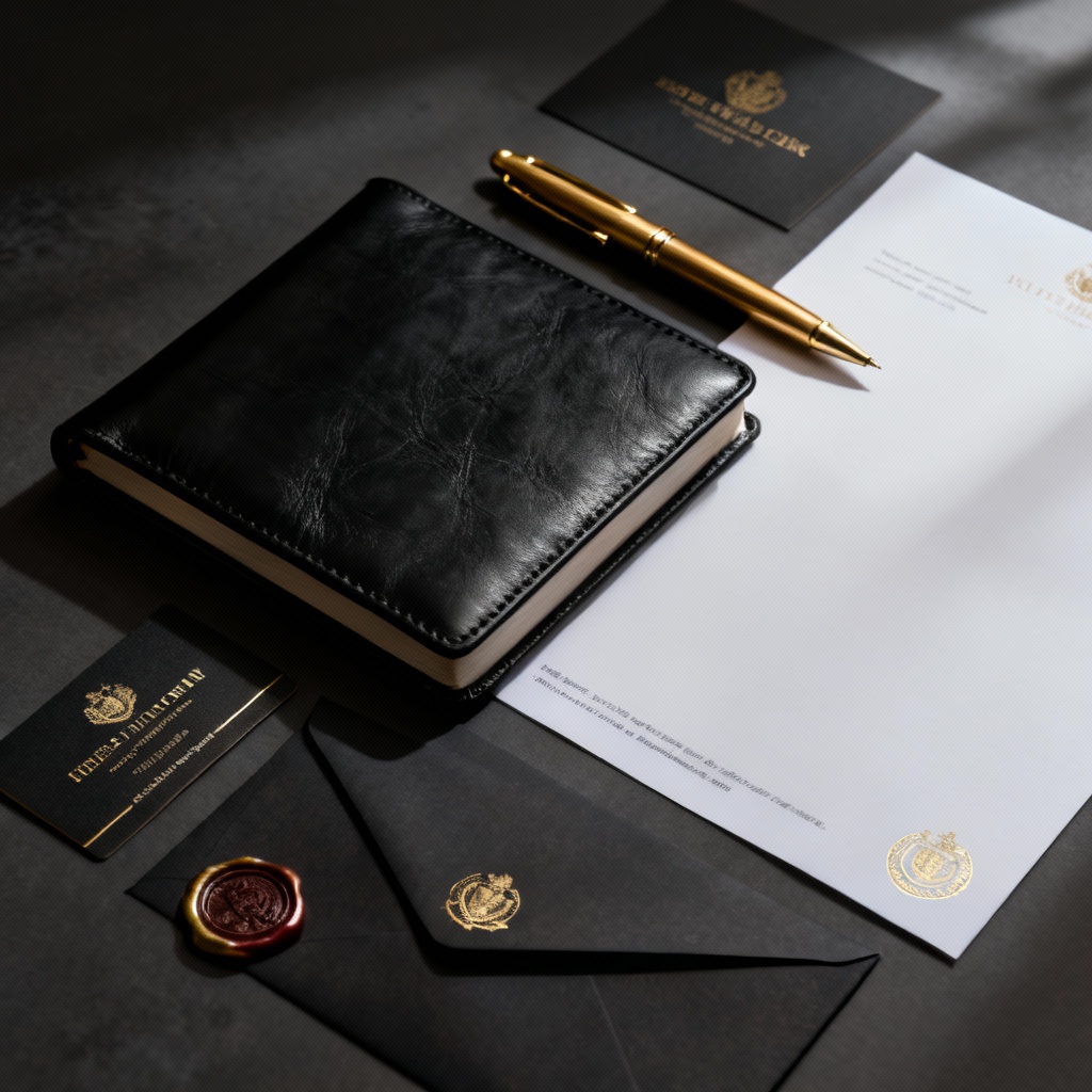 Premium executive black and gold stationery set