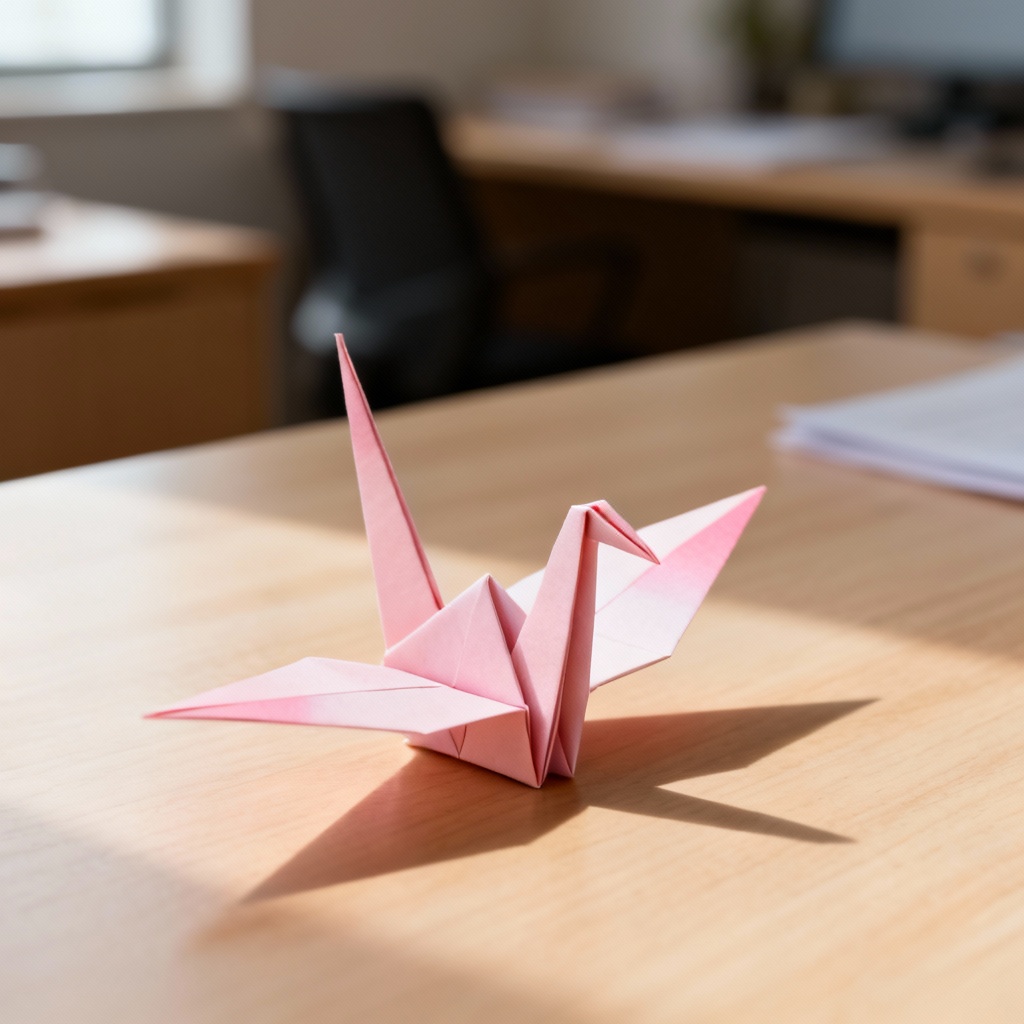 Photoreal paper crane with visible valley and mountain folds