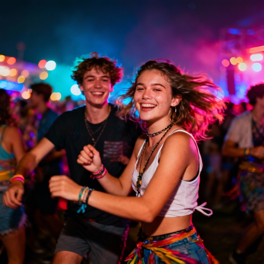 AI festival portraits of young adults at night