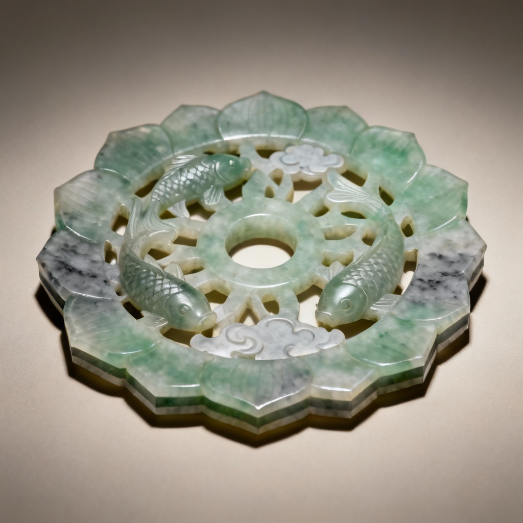 AI jade bi disc with lotus and koi