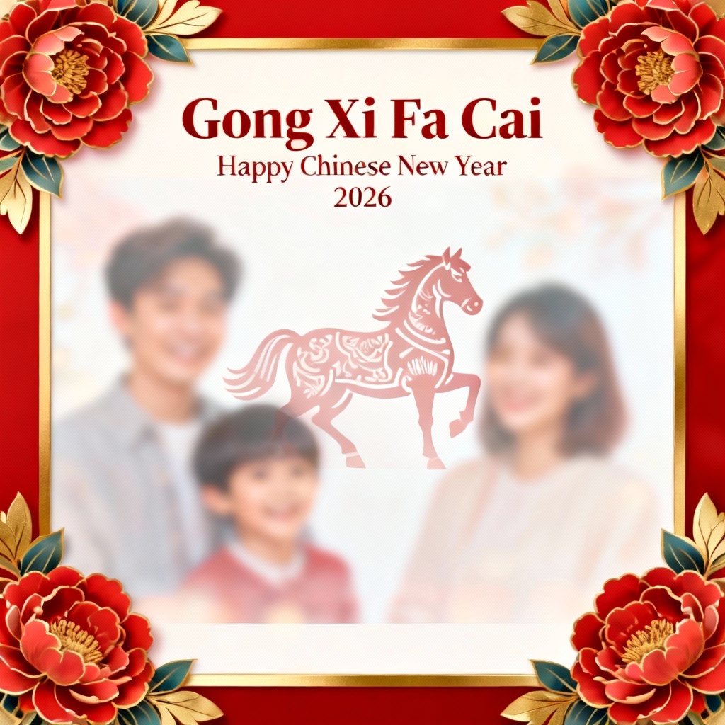 AI Fire Horse Family Photo New Year Card