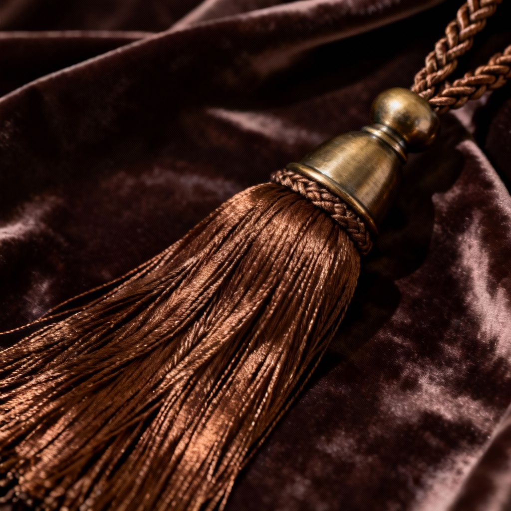 AI silk curtain tieback tassel with metallic cap and rich fringe