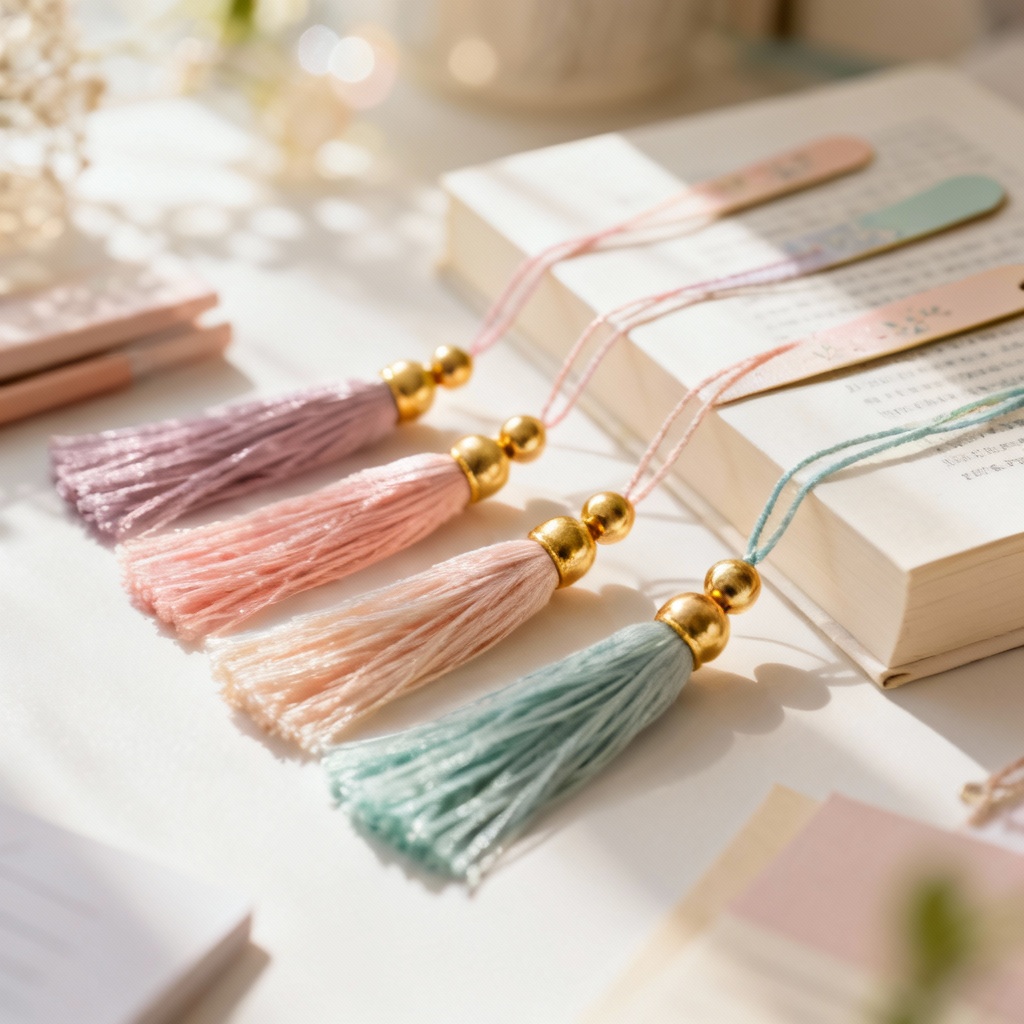 Pastel bookmark tassels with gold caps