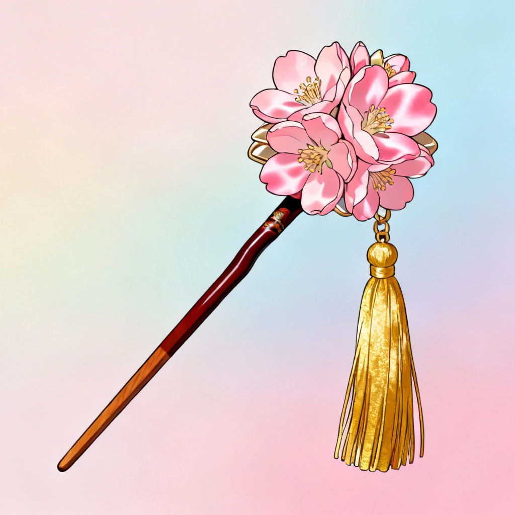 AI anime sakura kanzashi hairpin