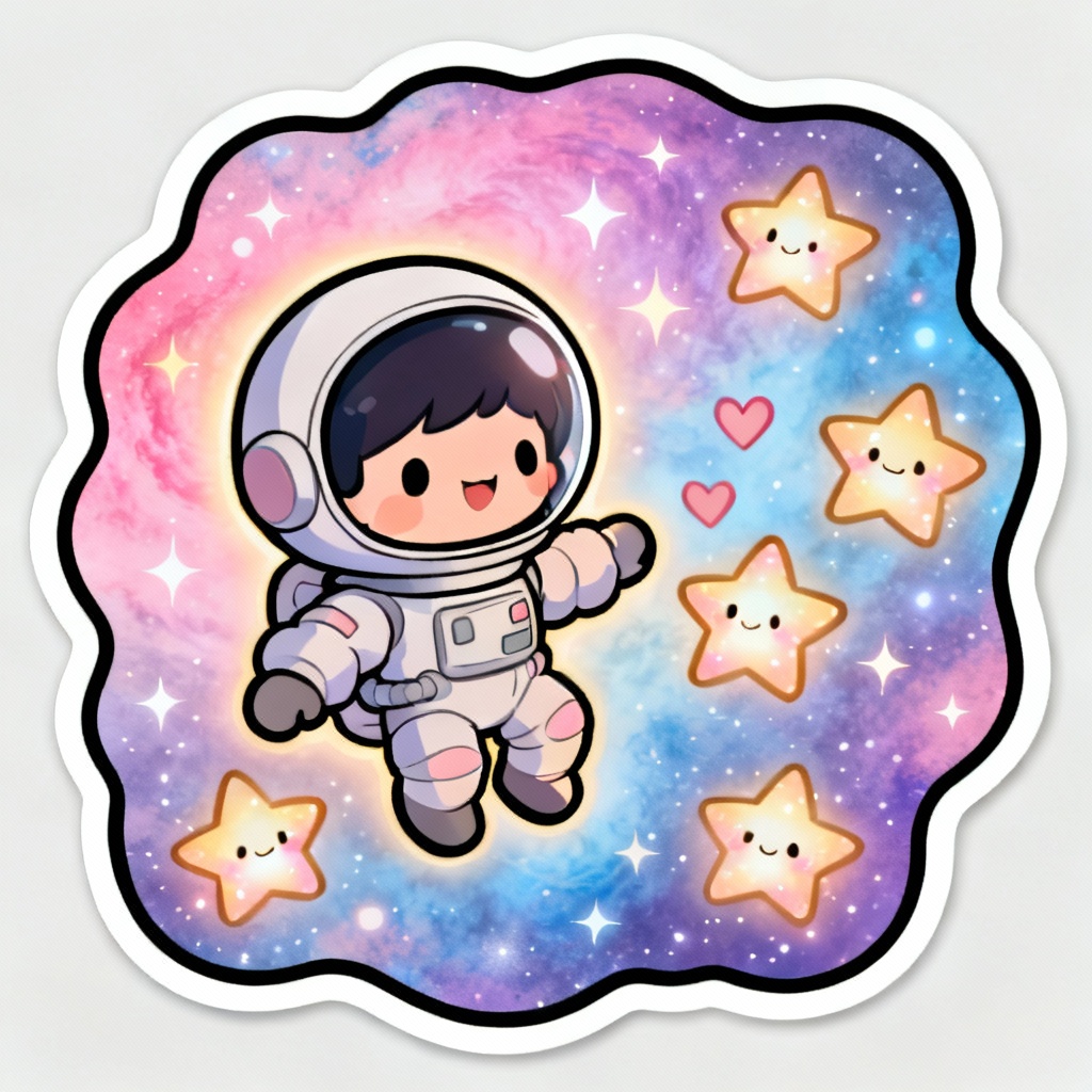 AI chibi astronaut floating with stars