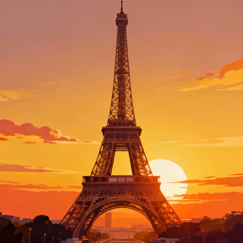 AI Eiffel Tower sunrise travel poster