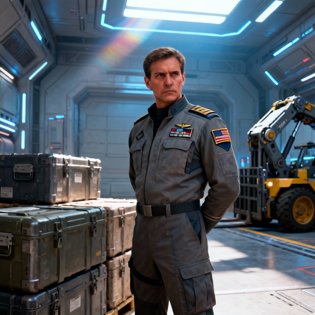 AI NPC portrait of a space station quartermaster