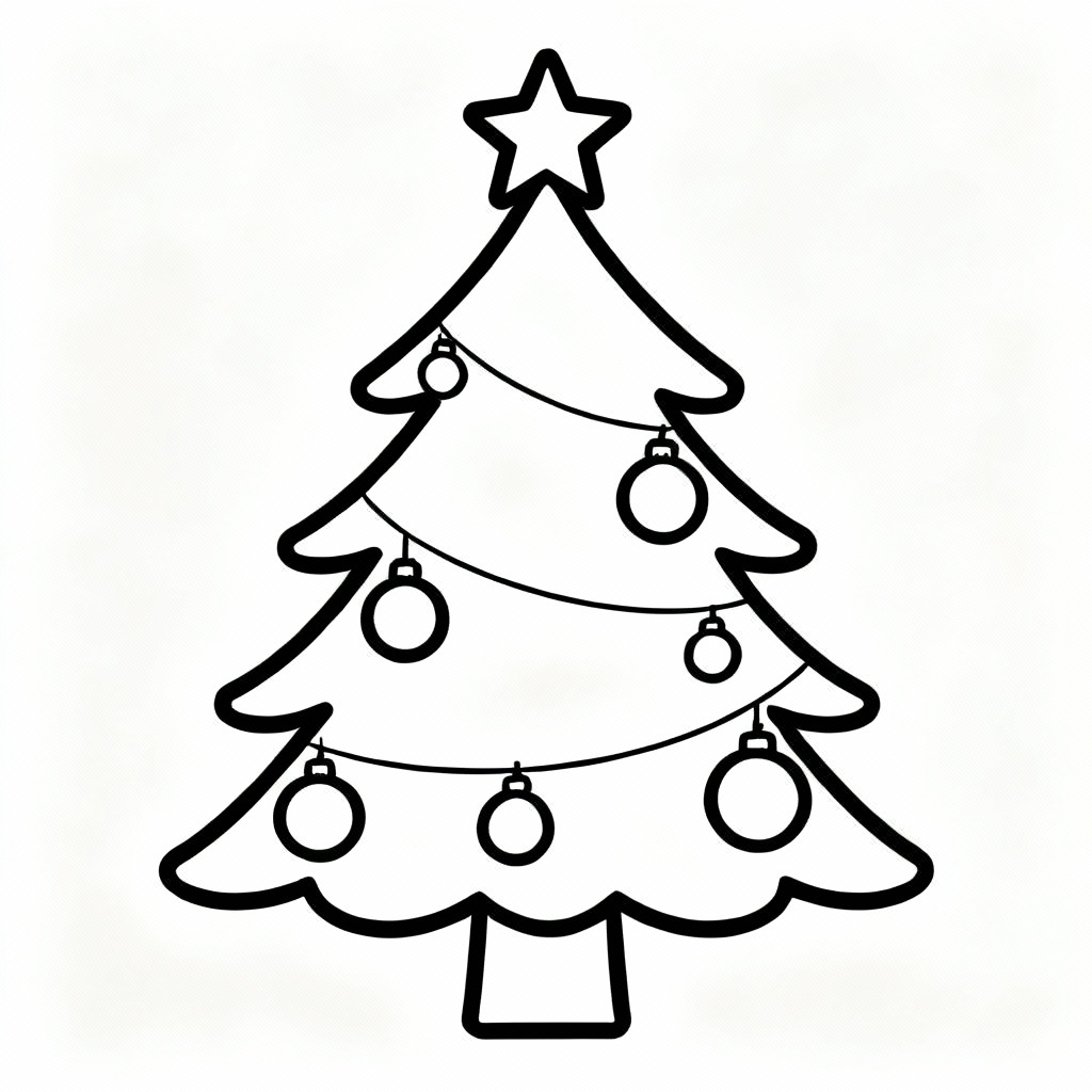 Black and white outline Christmas tree clipart for coloring