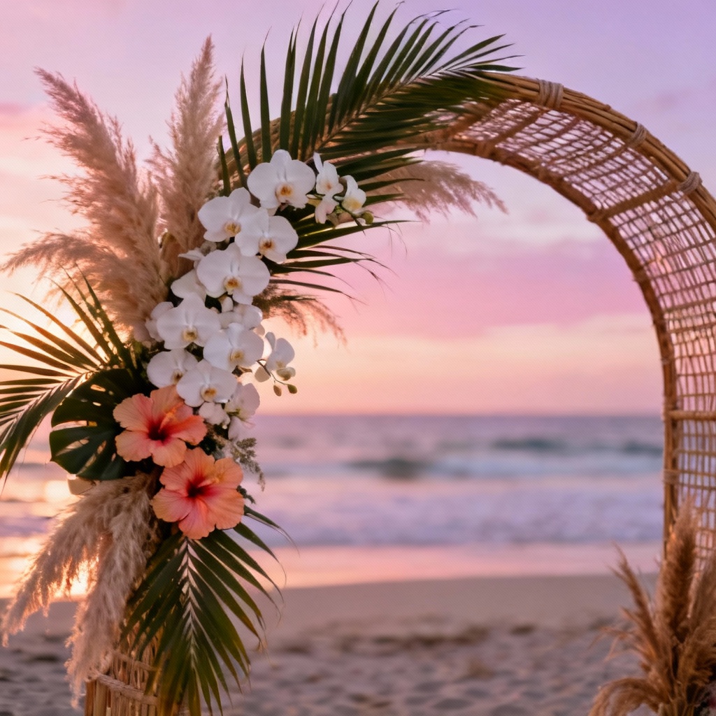 Tropical wedding backdrop on beach