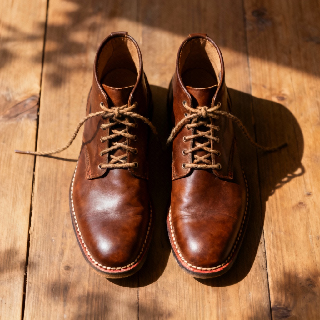 Chestnut brown chukka boots top and side view
