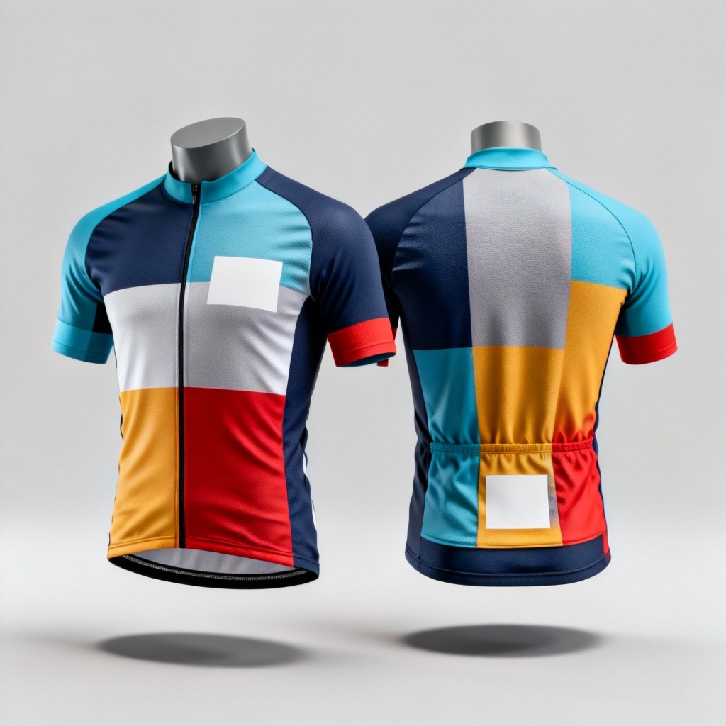 AI cycling jersey mockup front and back in clean studio